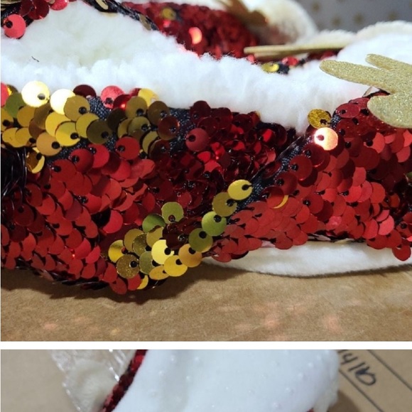 New! Wondershop Christmas Holiday Reindeer Pull-On Sequin Slipper Socks Red/Wht - Picture 3 of 3